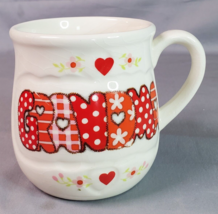 Enesco Grandma Coffee Mug Cup Grandma Red Patchwork Spellout Vintage 1980s - £7.69 GBP