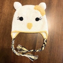 Hello Kitty Knit Yarn Crochet White Hat Bow Ears Braids Cat Handmade Child Cap - £7.04 GBP