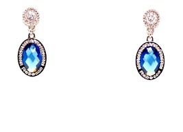 Rebecca Small Drop Earrings with Oval Navy Blue Crystals - £100.39 GBP
