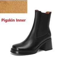  winter shoes woman square toe cowhide casual shoes spring autumn chelsea boots slip on thumb200