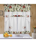 CHRISTMAS  POINSETTIAS HOLIDAY MULTICOLOR EMBROIDERED KITCHEN CURTAIN 3 ... - $21.78