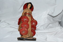 Rare Vintage Large Japanese Geisha Doll Wood Base With Red Hats 10/22 - £518.78 GBP