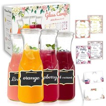 Set Of 4 Glass Carafes &amp; Pitchers For Mimosa Bar Supplies, 1 Liter Beverage Glas - £44.09 GBP