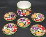 Porcelain Fruit Round Coasters Hand Painted Set Of 5 With Holder - Unbra... - $23.55