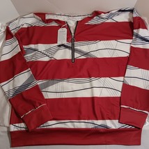 Women&#39;s Loose Casual Long Sleeve 3/4&quot; Zip Striped Red &amp; White Pullover S... - £14.19 GBP