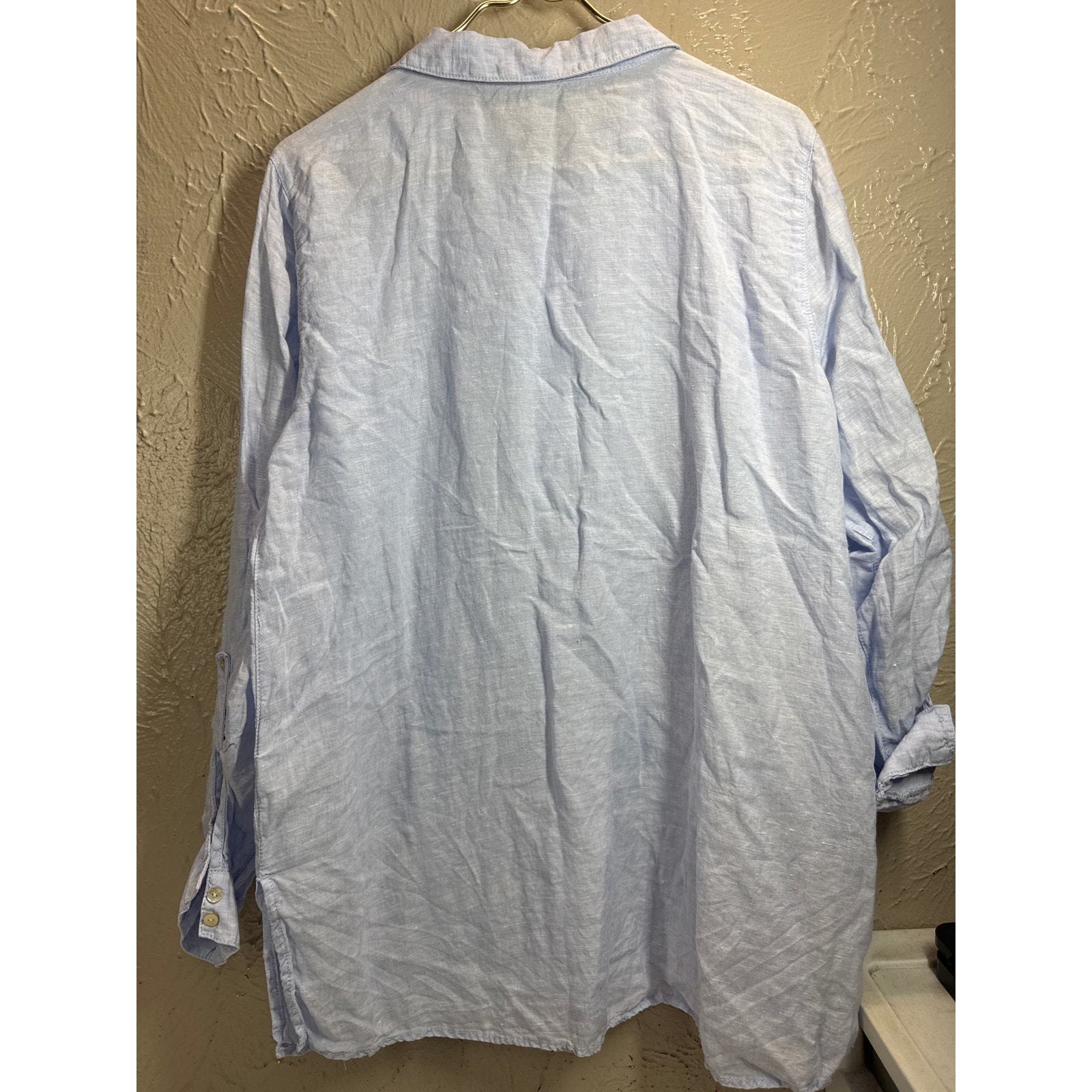 Joie 100% Linen Blouse 3/4 Button Long Sleeve Roll Tabs Light Blue Size XL Item image 2