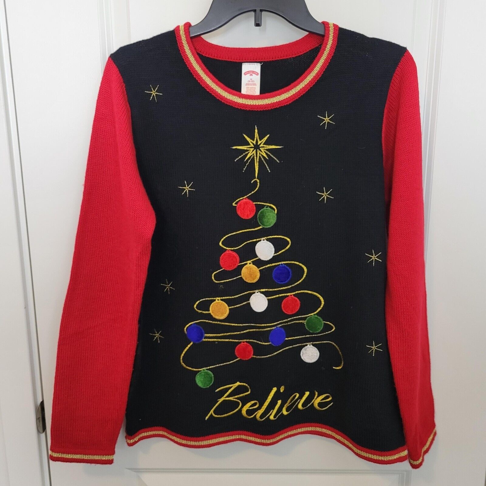 Holiday Time Believe ugly Christmas Sweater Size Medium Women&#39;s Embroide... - $11.87