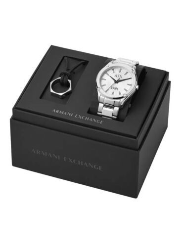 NEW Armani Exchange AX 44mm Stainless Steel Watch and Necklace Gift Set $190 - $107.91