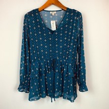 Style &amp; Co Womens Plus 1X Teal Green Printed Ruffle Mesh Top With Camiso... - $7.35