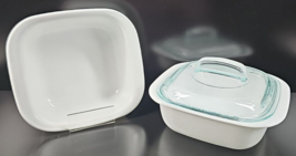 3 Pc Corning Ware Simply Lite 1.5 Qt Square Bakers Pyrex Lid Set White Dish Lot - £52.91 GBP