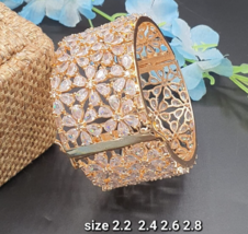 Indian Bollywood Style 18K Gold Plated Big Kada Bracelet CZ Bridal Jewelry Set - £52.58 GBP