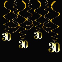 Gold 30 Party Swirl Birthday Decorations-Foil Ceiling Hanging Swirl For 30Th Bir - £15.62 GBP