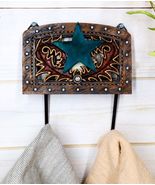 Rustic Western Lone Star Tooled Leather Bootcut Patterns 2-Peg Wall Hook... - €18,86 EUR