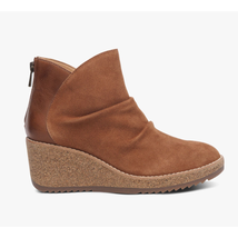 Aetrex Kara Ankle Wedge Boot Suede Leather Bootie | 37 EU (7) Cognac Bro... - $65.45