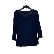 J. Crew Sweater Size Medium Navy Blue 100% Linen Womens 3/4 Sleeve Accent Balls - £18.71 GBP