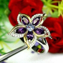 4Ct Marquise Simulated Amethyst Flower Engagement Ring 14K White Gold Plated - £97.84 GBP