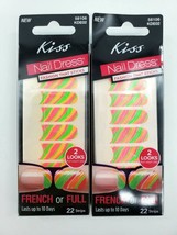 2X Kiss Nail Dress Fashion 22 Strips  58106 KDE02 Boler Neon Rainbow Glitter New - £5.50 GBP
