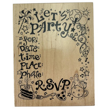 PSX Let&#39;s Party RSVP Birthday Invitation K-566 Wood Mounted Rubber Stamp 1993 - £9.86 GBP