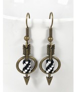 Arrow Peyote Beaded Earrings Black White Drop Dangle Handmade USA NEW - £14.23 GBP