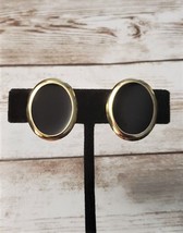 Vintage Clip On Earrings - Black Oval with Gold Tone Halo 1&quot; - £10.34 GBP