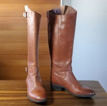Sam Edelman Boots Size 7 Riding Brown Leather Painter Knee Block Heel Zip - £75.95 GBP