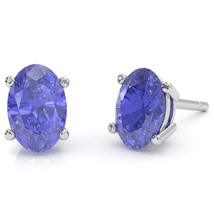 Tanzanite 7x5mm Oval Stud Earrings in 10k White Gold - £384.07 GBP