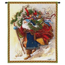 34x26 Windswept Santa Claus Christmas Holiday Winter Snow Tapestry Wall Hanging - £65.54 GBP