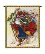 34x26 WINDSWEPT SANTA CLAUS Christmas Holiday Winter Snow Tapestry Wall ... - £64.21 GBP