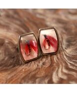 Vintage ANSON Fishing Cufflinks, Imbedded Real Fly Hooks Goldtone Mid-Ce... - $140.19 MXN