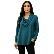 SOFT SURROUNDINGS Tunic Top Womens Large Blue B’Call Cowl Neck 35027 Swe... - $21.43