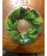 Vintage Peggy Karr Signed Fused Art Glass Holly Berry &amp; Ivy Bowl-8 1/2&quot;-... - $33.89 CAD