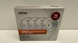 ATIVA DVD-R disc 10 Pk +Jewel Cases Slim  16x 4.7GB Factory Seal  - $15.79