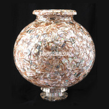 11&#39;&#39; Marble Flower Pot Mother of Pearl Pauashell Inlay Precious Stone Gift H3750 - £933.92 GBP