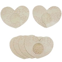 Heart Shaped Pasties Lace Nipple Covers Self Adhesive Three Pair Nude 2180H - $16.82