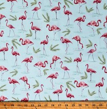 Cotton Flamingo Paradise Animals Birds Aqua Fabric Print by Yard D788.93 - £11.15 GBP
