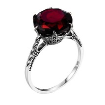 Dark Red Garnet Rings For Women Real 925 Sterling Silver Flower Charms Brand Wed - £39.05 GBP