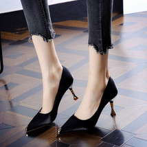 Korean color-blocking metal pointed satin high-heeled shoes female spring new st - £23.59 GBP