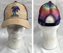 Palm Tree Trucker Snapback Baseball Hat Womens Tye Dye Rattan Beach Party - £19.80 GBP