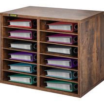 VEVOR Wood Literature Organizer File Sorter Paper Storage Holder 12 Slots Brown - £62.33 GBP