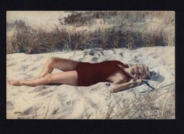 MWM postcard - LADY RED BATHING SUIT on Sandy Beach * pin up not posted - $4.90