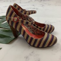 Poetic Licence The Right Stripe Heels Size 39 Purple Tan Woven Mary Jane... - £29.59 GBP