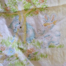 Baby Crib Sheet Pastel Yellow Animals Blue Bear Kitten Bunny Duck Apple Tree Vtg - £6.28 GBP