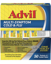 Advil Multi-Symptom Cold &amp; Flu 50 Pks of 1 coated tablet Dispenser - £31.87 GBP