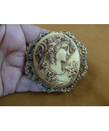 CL18-12) LARGE BEAUTIFUL woman LADY flowers white + tan CAMEO Brooch Pin... - $558.59 MXN