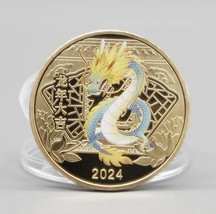 Gold 2024 Year of Dragon coin in plastic protective case Coin is gold pl... - $22.99