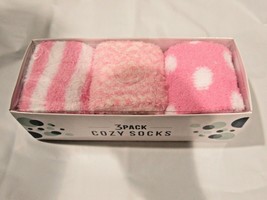 Cozy Socks 13&quot; Crew Length 3 Pairs Assorted Designs 1 Size Fits Most Light Pink - £10.19 GBP