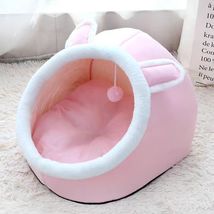 LMOTAU Pet furniture, Foldable Cat House with Cushioned Pillow, Pink - £14.70 GBP