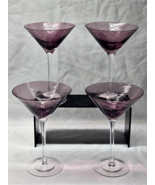 PIER 1 IMPORTS 7&quot; Martini Glass Amethyst Purple Ribbed Swirl - UNUSED Se... - $44.77 CAD