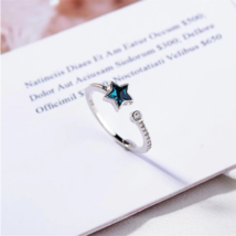925 Sterling Silver Deep Sea Blue Little Star Zircon Adjustable Ring - F... - $12.99