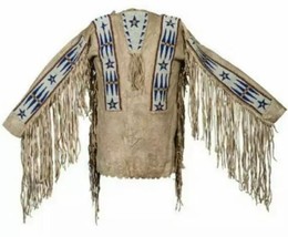 Men Western Wear Traditional Style Warrior Shirt Suede Leather Beaded &amp; Fringes - $128.70+